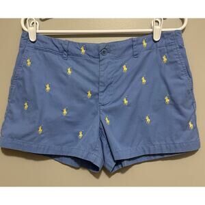Polo Ralph Lauren Blue Yellow Pony Shorts 100% Cotton Small Size 8